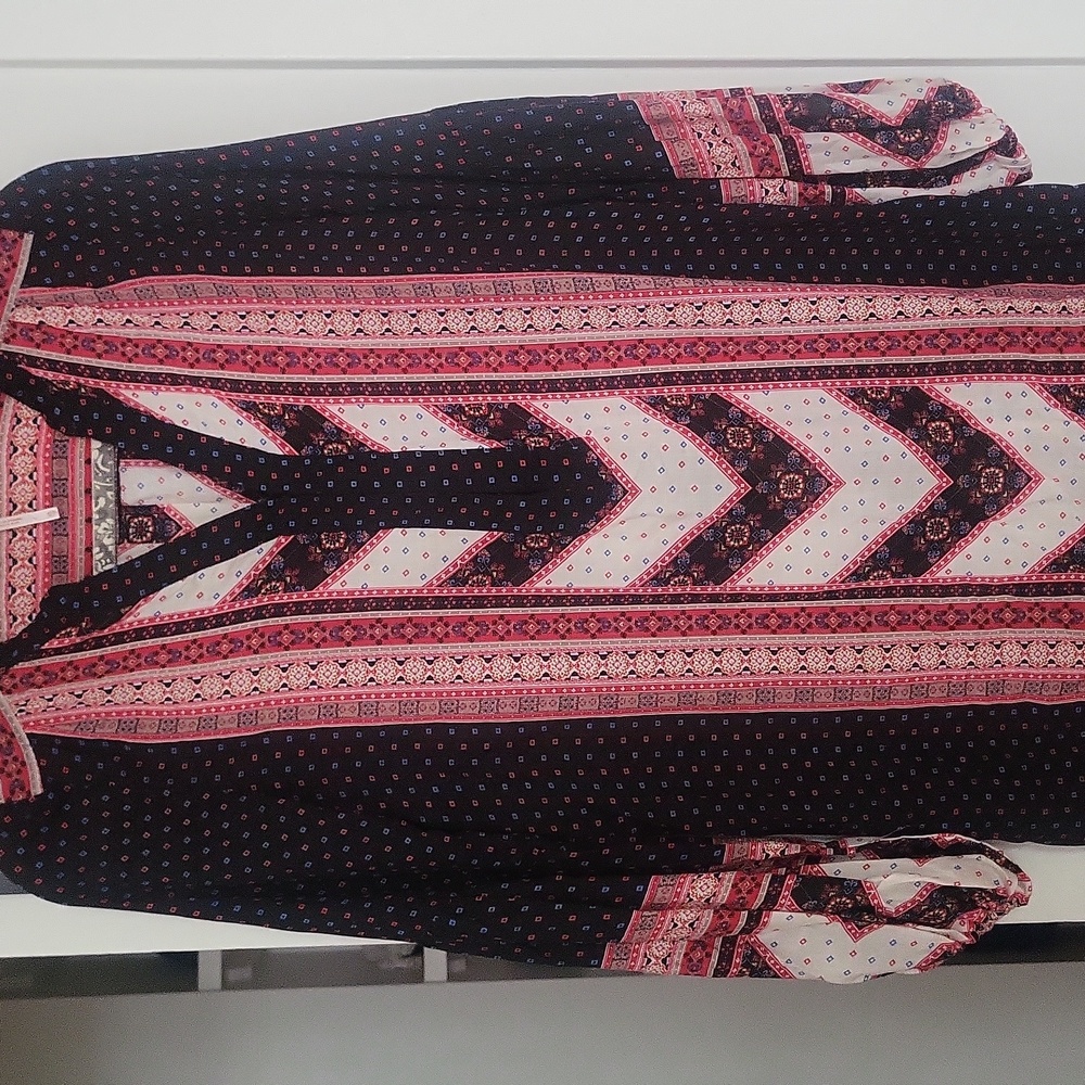 Free People tunic, XS Black, red and white print